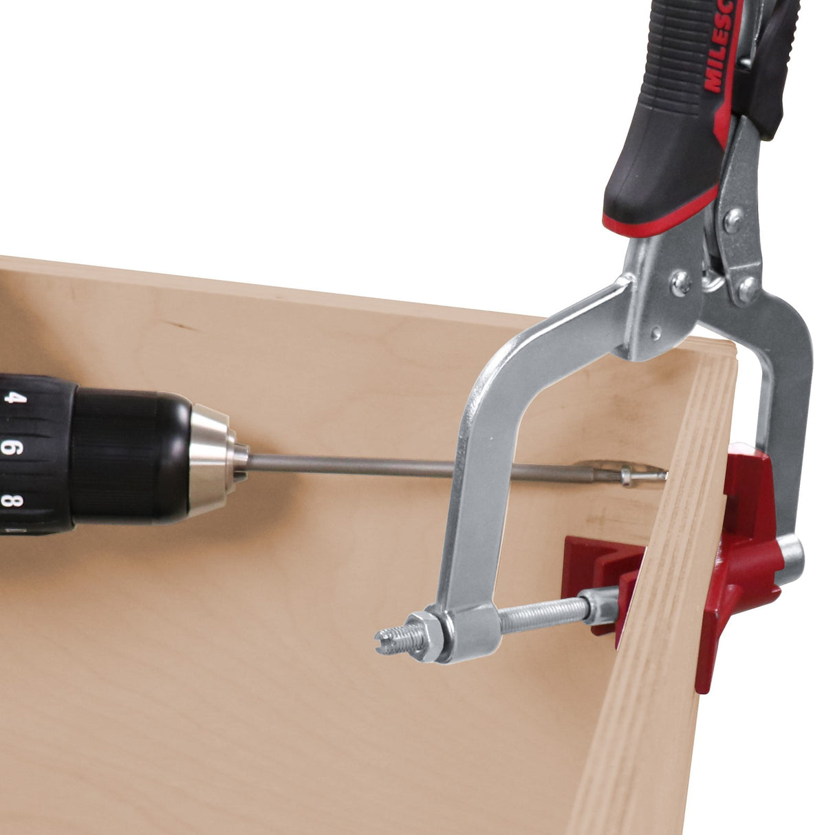 Milescraft Face Frame Corner Clamp in use for precise woodworking joints