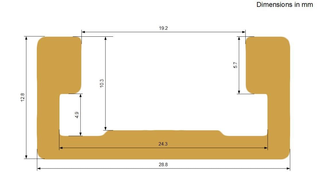 Incra 19mm gold Aluminium mitre track in 1220mm length, angled view