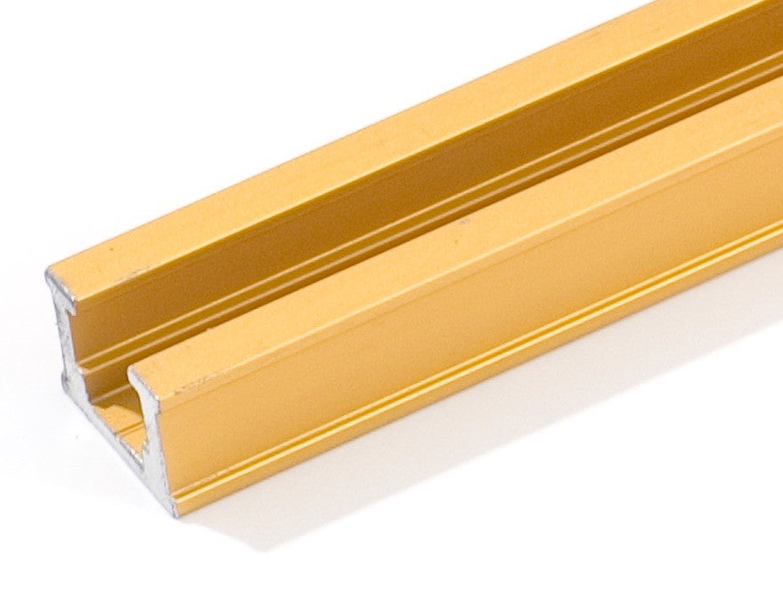 Incra Build-It System T-Track Anodised Aluminium, available in 3 lengths, displayed on a wooden surface