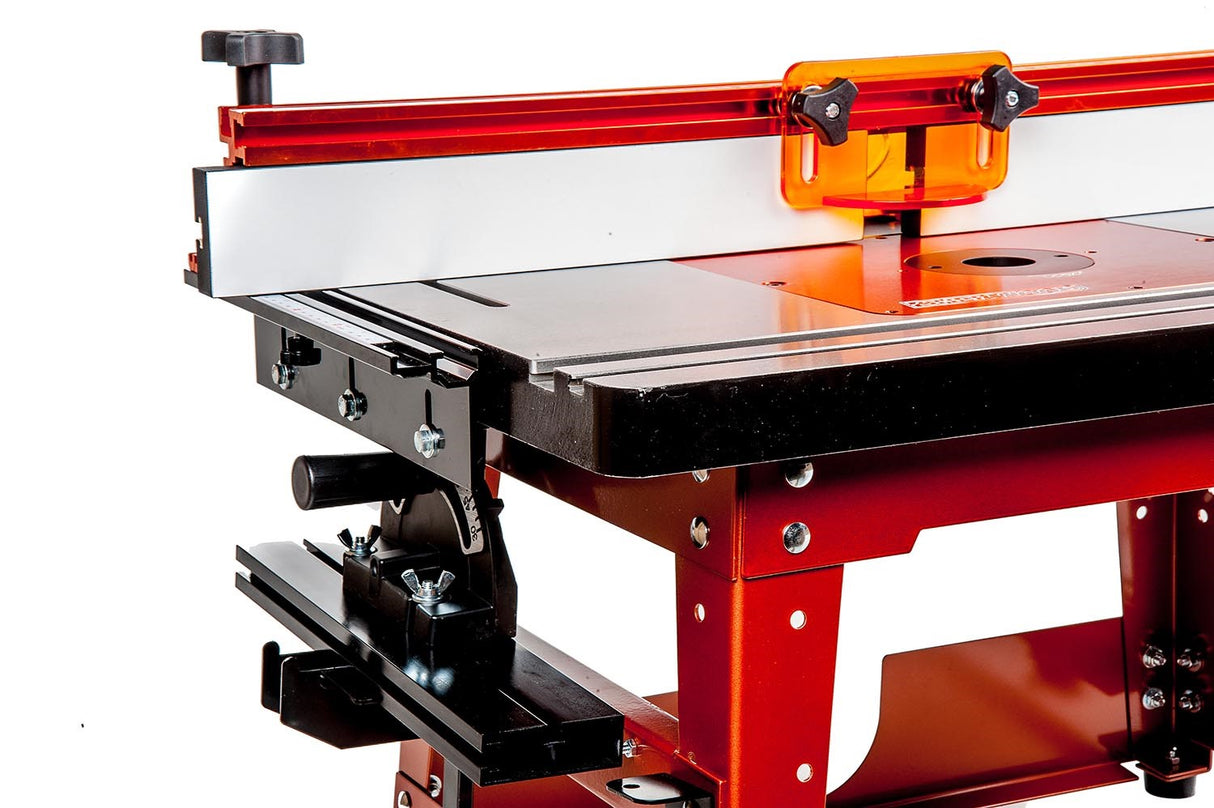 Sherwood Benchtop Router Table with Cast Iron Table & Aluminium Mounting Plate from an angle