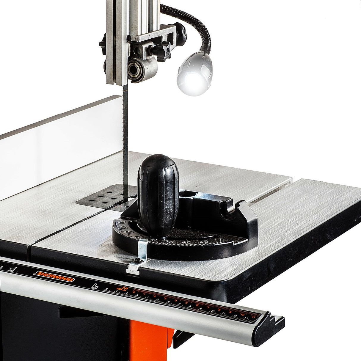 Sherwood 10in Standard Bandsaw side view showing blade tensioning mechanism