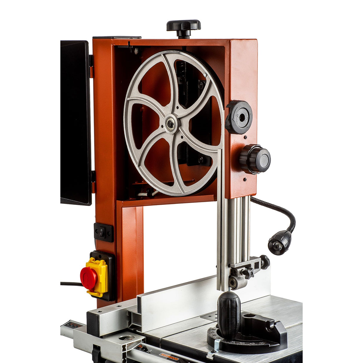 Sherwood 10in 250W Standard Bandsaw side view showing blade tension mechanism