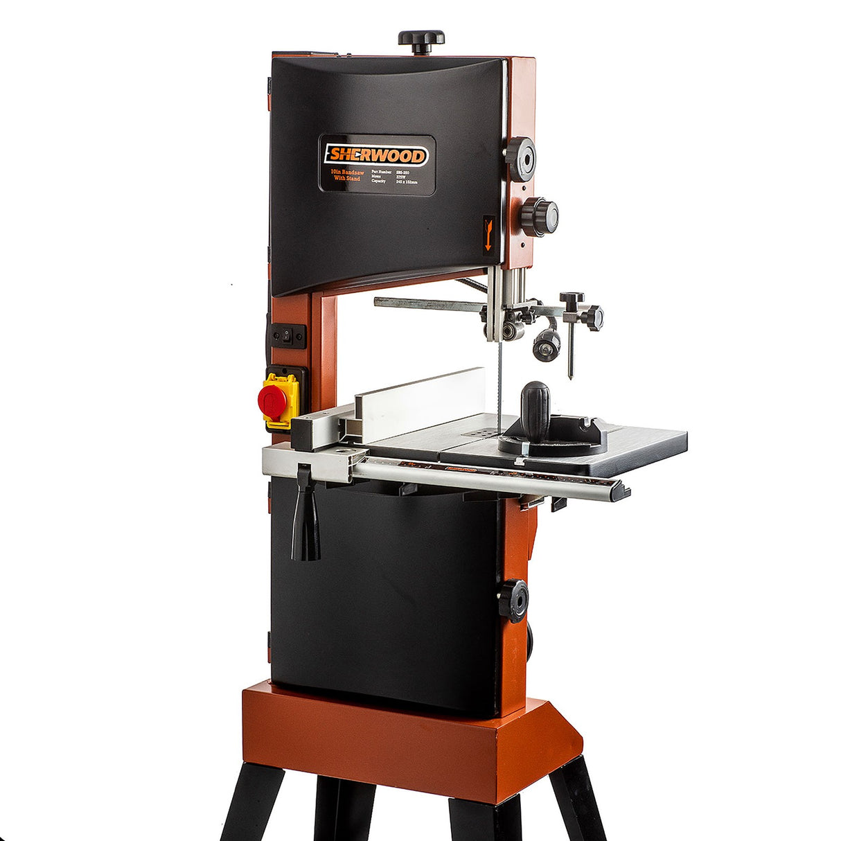 Sherwood 10in 250W Standard Bandsaw, ideal for wood and composite sawing applications. Compact and versatile for woodworking enthusiasts