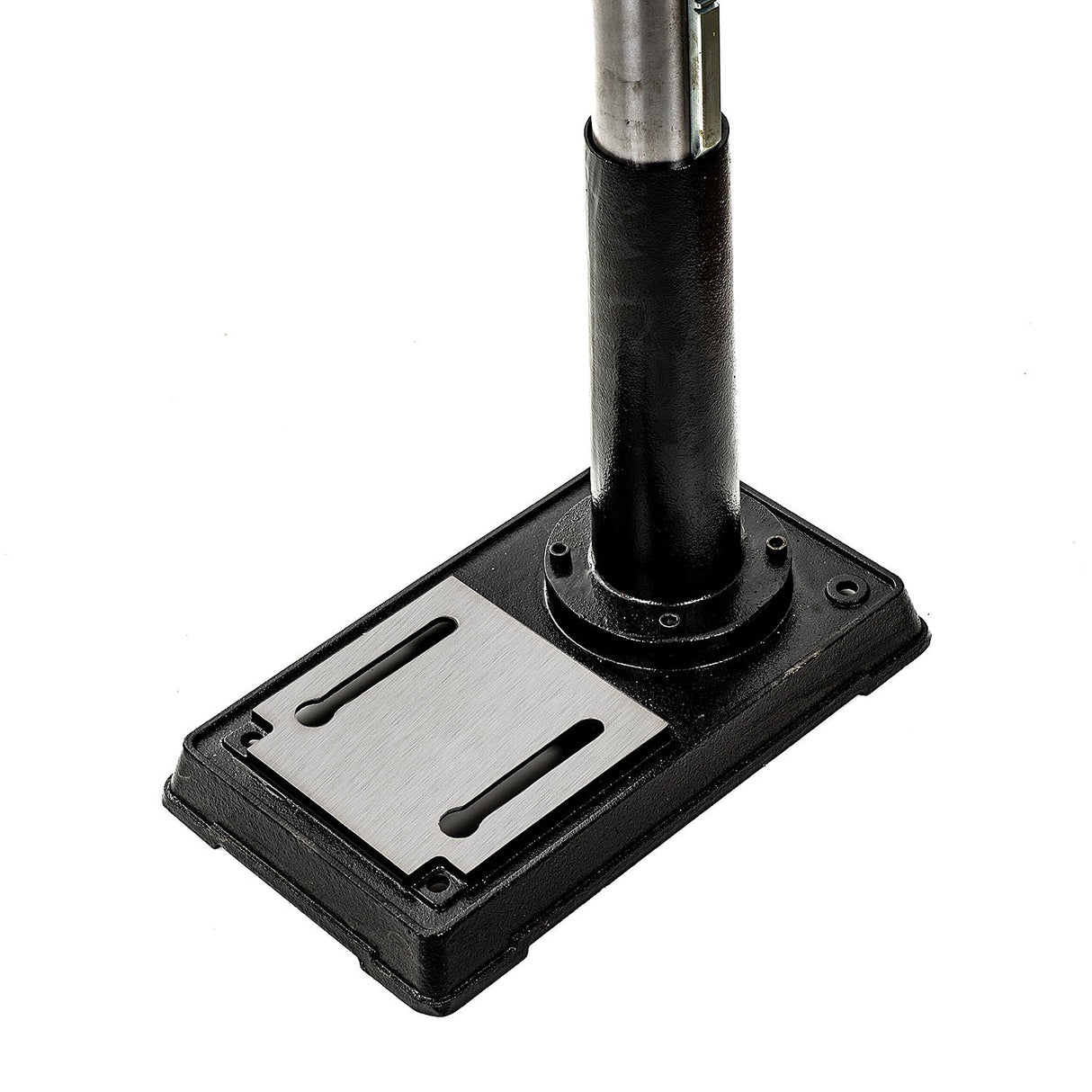 Sherwood Variable Speed Pedestal Drill Press showcasing keyless chuck and floor-standing design in workshop setting