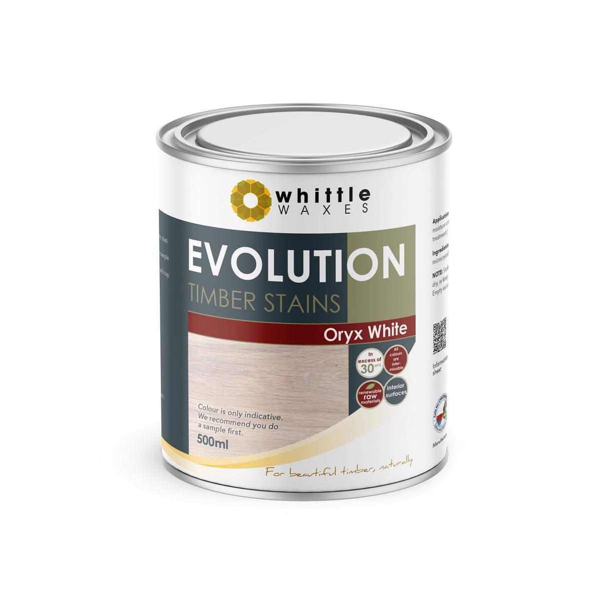 Whittle Waxes Evolution Colour Stain in White Oryx 500ml, for natural wood colouring with German quality pigments