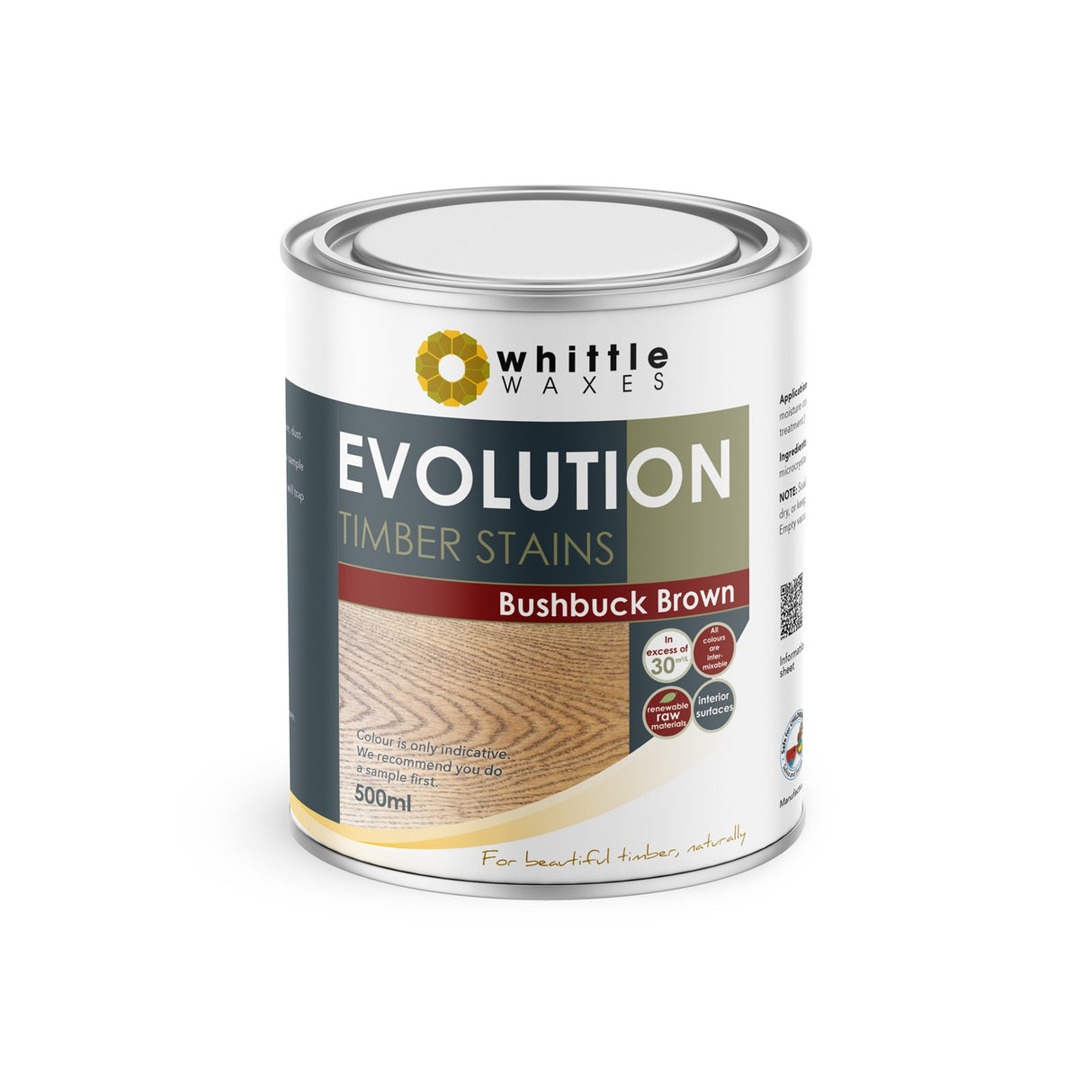 Whittle Waxes Evolution Colour Stain in Bushbuck Brown 500ml container on a white background