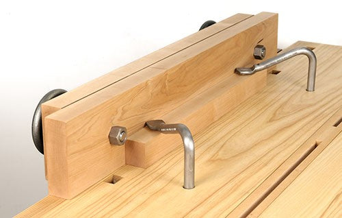 Benchcrafted Hardware Set Moxon Vice Cast Iron Hand Wheels side view in use