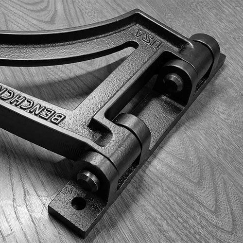 Benchcrafted Swing Away Seat Hardware installation on workbench side view