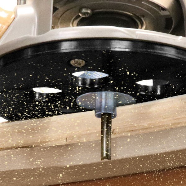 Milescraft Imperial Metal Bushing Set for Plunge Routers, seven carbon steel bushings, two locknuts, and top hat adaptor on white background