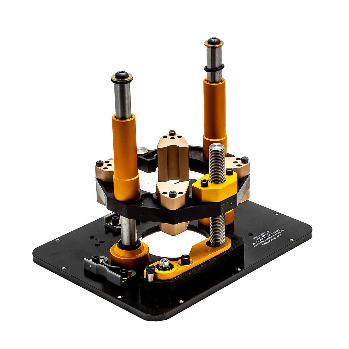 Incra MAST-R-Lift II Router Lift & Mounting Plate in use on a woodworking table