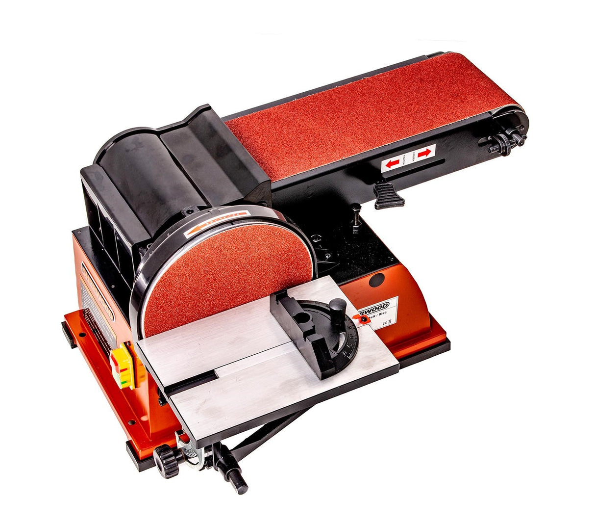 Sherwood 6 x 9in Belt and Disc Sander showing vertical and horizontal belt rotation