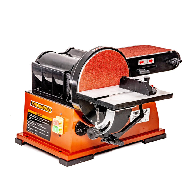 Sherwood 6 x 9in Belt and Disc Sander showing vertical and horizontal sanding capabilities