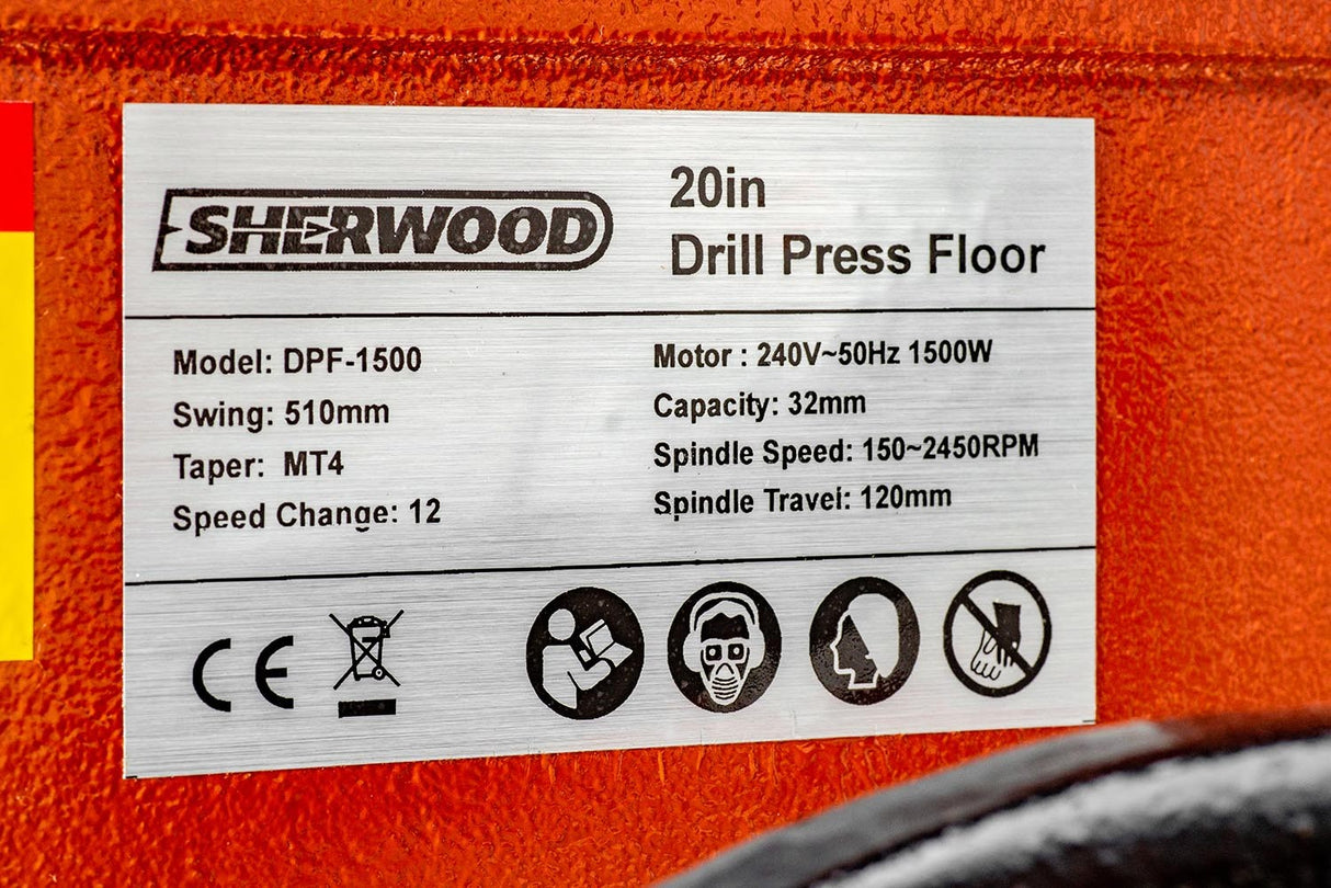 Sherwood 1500W Pedestal Drill Press - Robust floor-standing woodworking tool with powerful motor