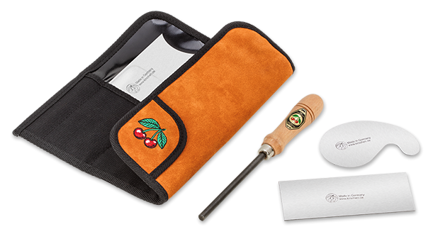 Kirschen Two Cherries Cabinet Scraper Set in Leather Wallet - Premium woodworking tools with high-quality steel blades and lacquered handles