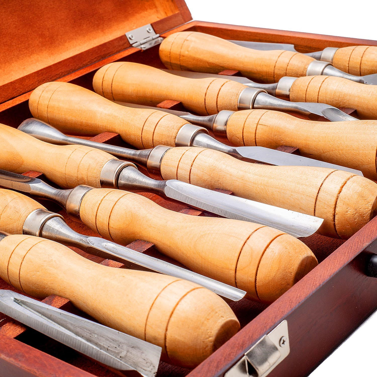 Baladonia Wood Carving Tools Starter Set of 12 in wooden storage case, ideal for beginners