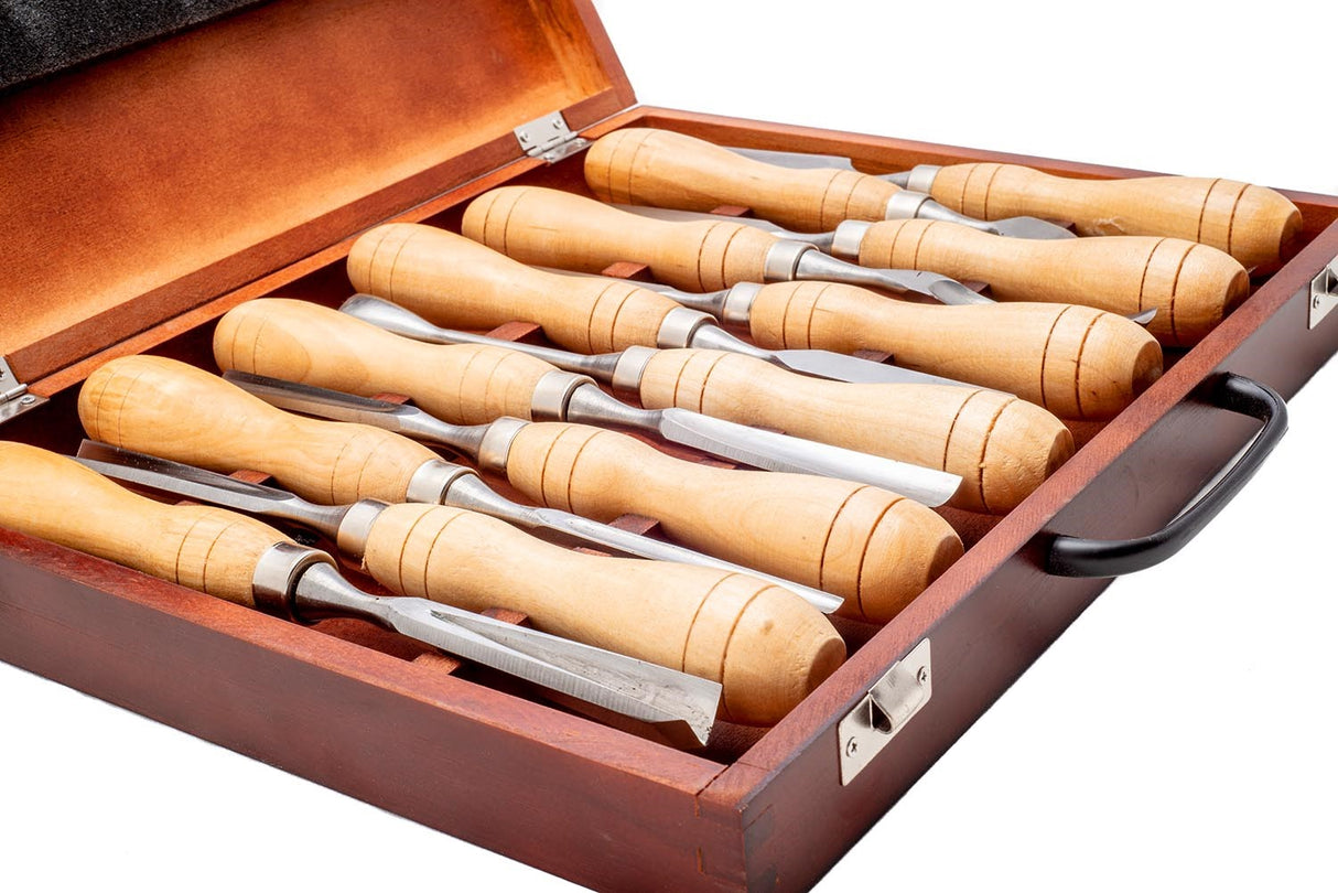 Baladonia Wood Carving Tools Starter Set of 12 in Wooden Case