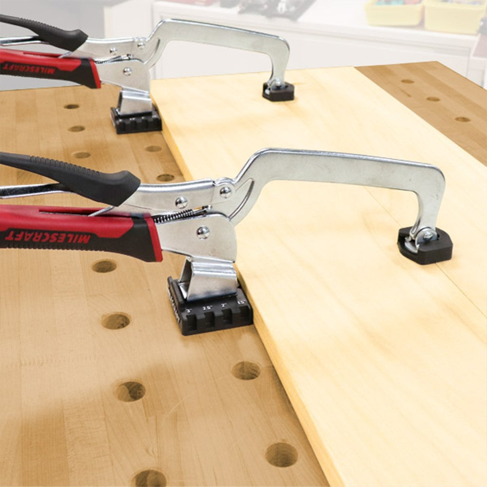 Milescraft BenchLock Workbench Clamping Jig attached to BenchClamp on workbench