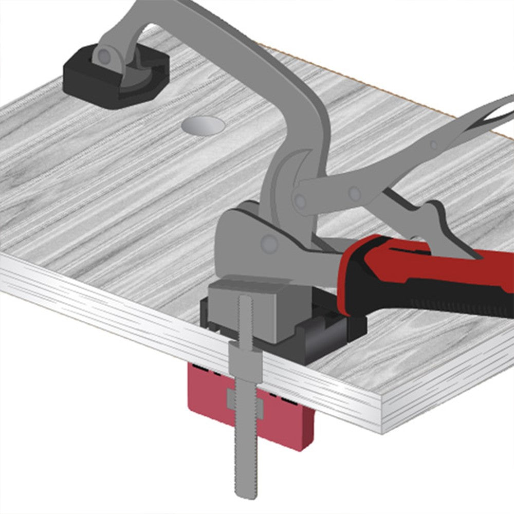 Milescraft BenchLock Workbench Clamping Jig in use with BenchClamp on workbench