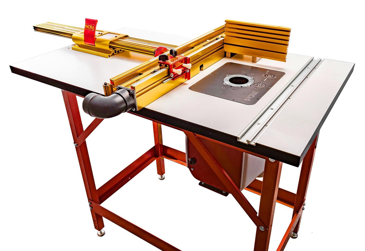 Incra LS Super System 430mm Combination Kit with MAST-R Lift & SRM-1800 Motor, showcasing router lift and table setup