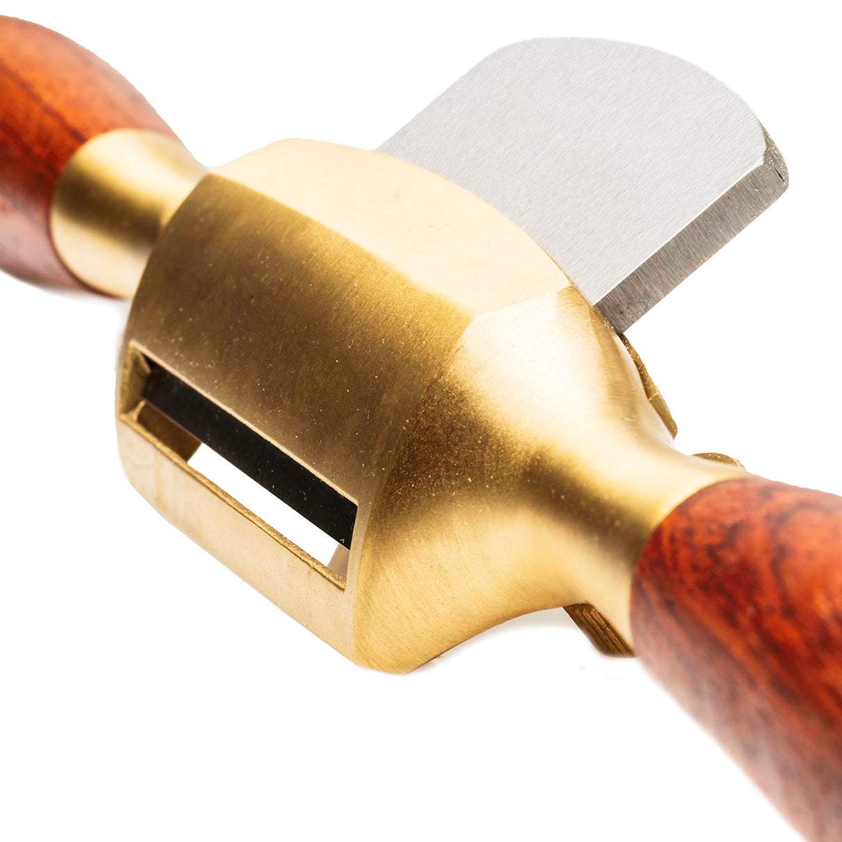 Luban Round Sole Spokeshave Bronze Body Wooden Handles in action on a curved surface