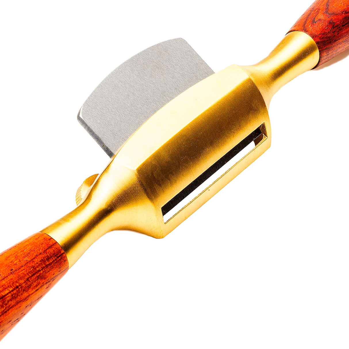 Luban Round Sole Spokeshave Bronze Body Wooden Handles in action shaping curved wooden surface