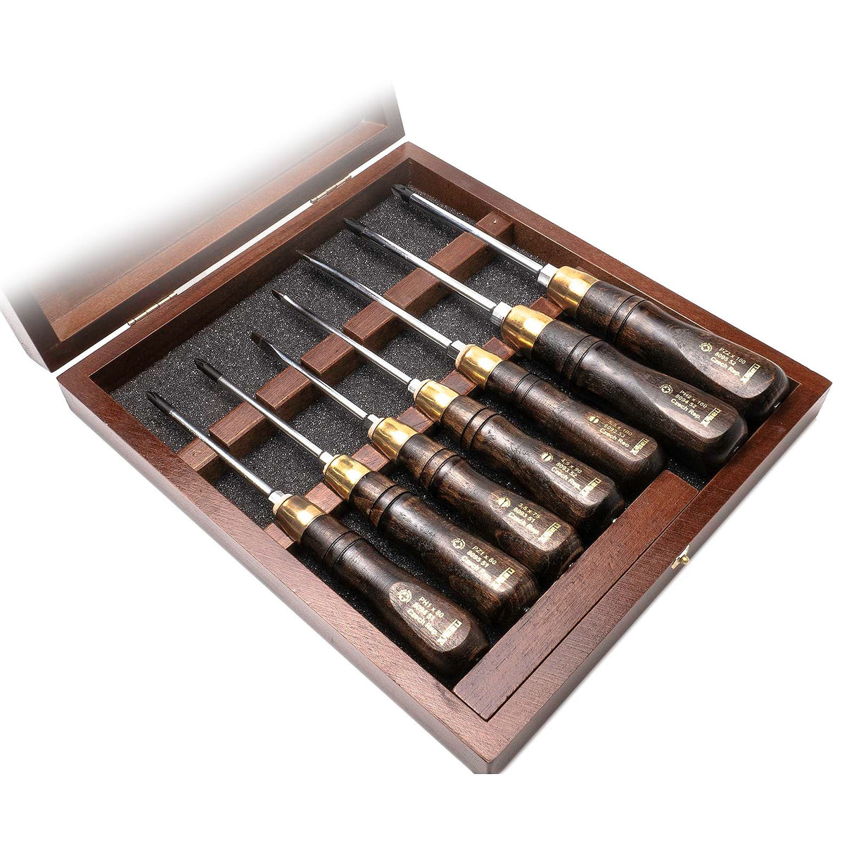 Narex 7-Piece Screwdriver Set in Wooden Case with Slotted, Phillips Head & PoziDriv for traditional woodworking tasks