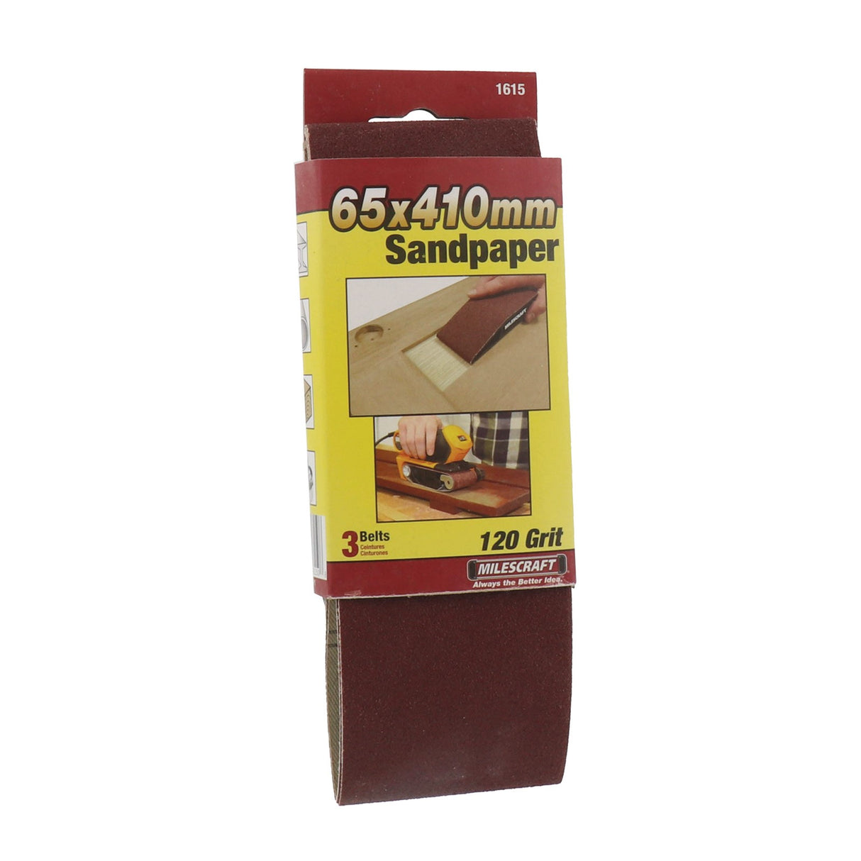 Milescraft Pack of 3 Sanding Belts 65mm x 410mm in use on a woodworking project