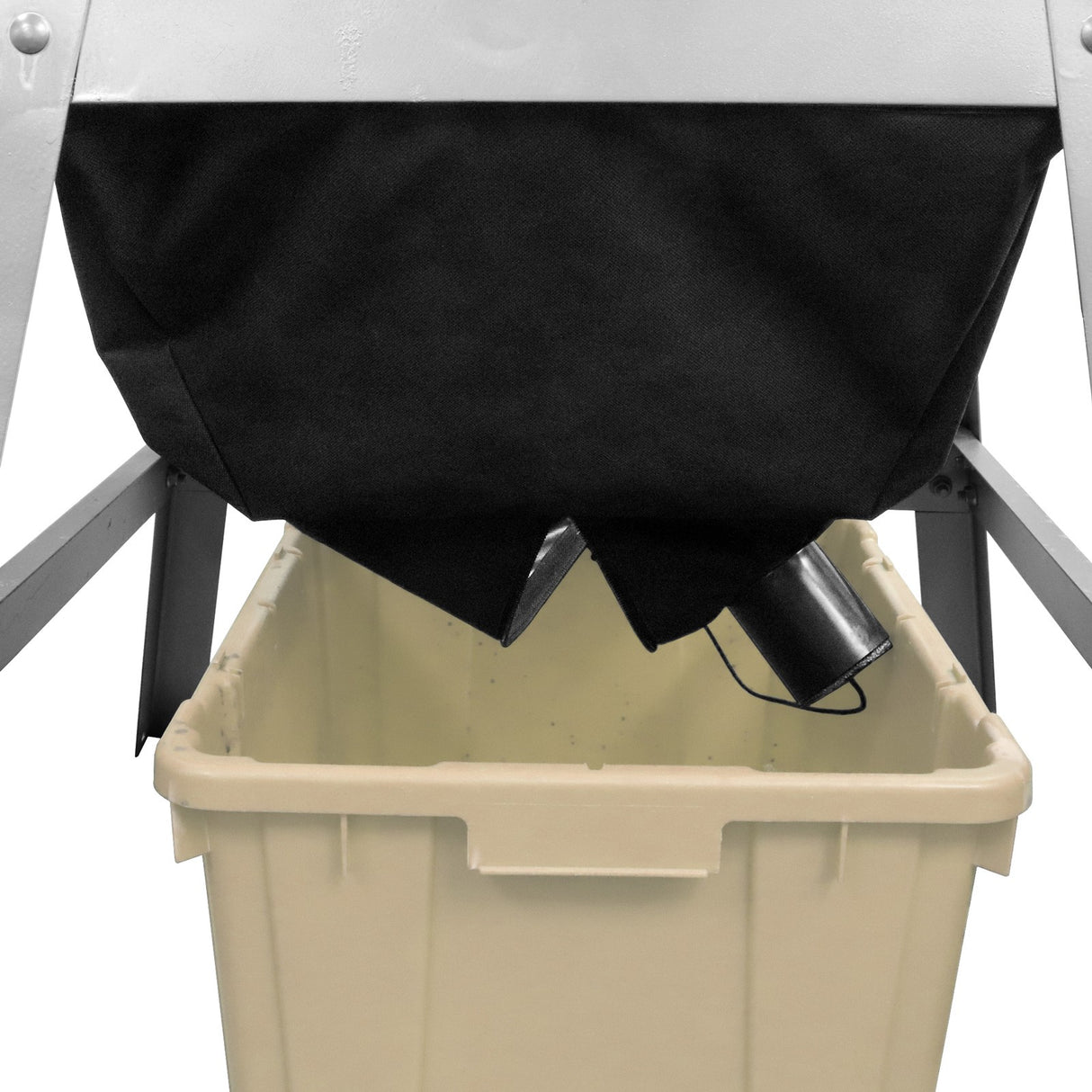 Milescraft DustCutter Table Saw Dust Collection Bag showing attachment to table saw