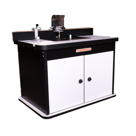 Sherwood Benchtop Cabinet Router Table with Aluminium Mounting Plate and Fence on white background