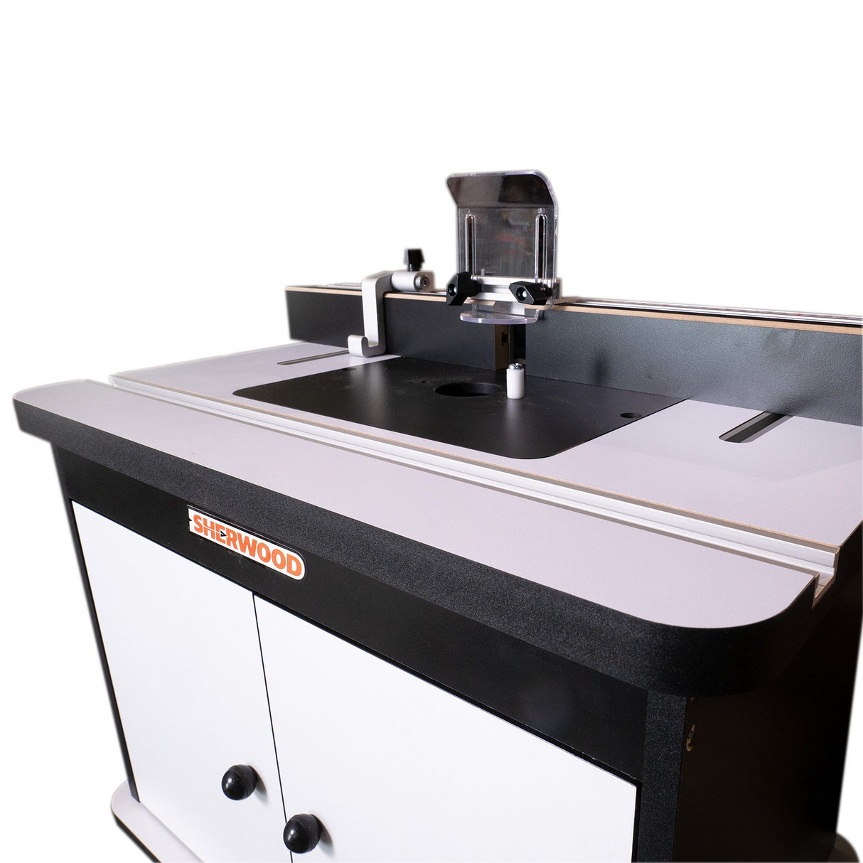 Compact Sherwood Benchtop Router Table with Aluminium Plate and Fence for woodworking projects