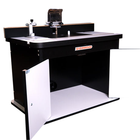 Sherwood Benchtop Router Table with Aluminium Mounting Plate & Fence on MDF surface
