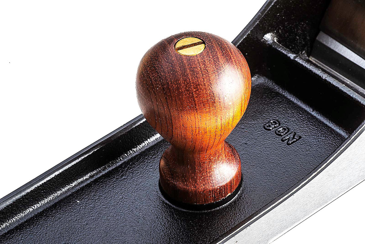 Luban No. 8 Jointing Hand Plane angled view with wood shavings