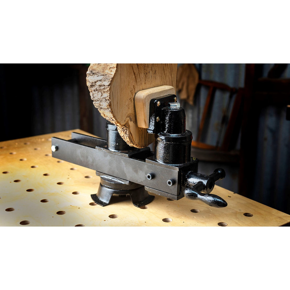 Torquata Patternmaker's Vice in use on woodworking bench