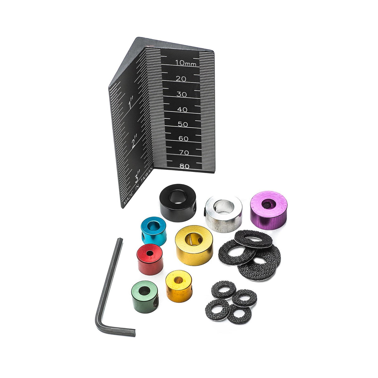 Torquata Drill Stop Set with Drill Depth Gauge set up with eight locking collars for precise drilling depth control