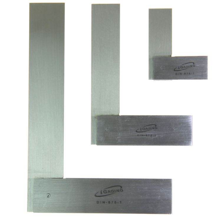 iGaging Engineer's Squares Set of Three in protective case, showcasing precision ground and hardened carbon tool steel quality