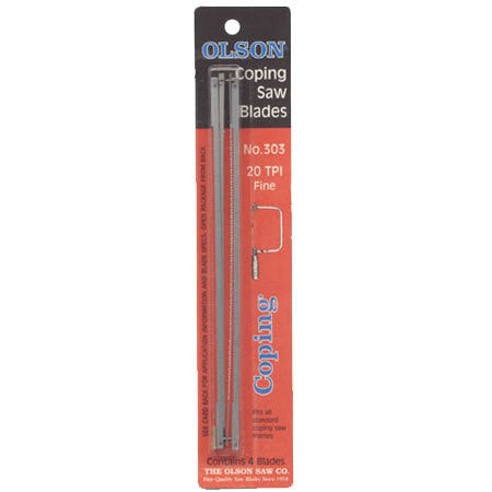 Olson Replacement Blades for Coping Saws Pack of 4 - Close-up view of 10TPI coarse blade in packaging