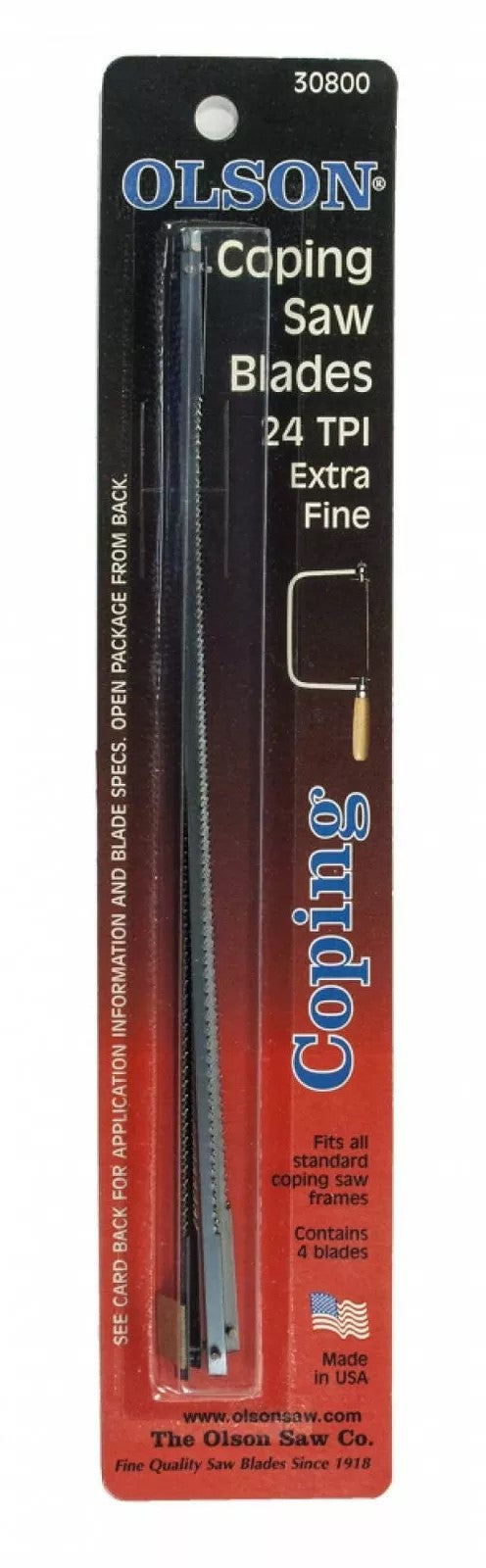 Olson Replacement Coping Saw Blades Pack of 4, 20TPI option, side view