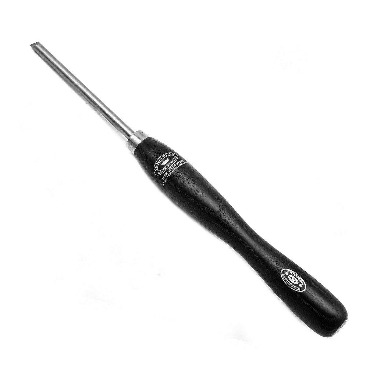 Crown 10mm M2 Cryogenic Steel Round Skew Chisel in use for woodturning spindle work