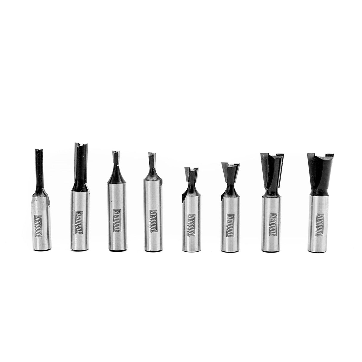 Torquata Set of 8 Dovetail Router Bits, 1/2in Shank, assortment of precision bits for woodworking projects