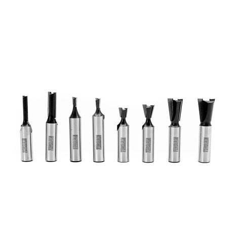 Torquata Set of 8 Dovetail Router Bits, 1/2in Shank, assortment of precision bits for woodworking projects