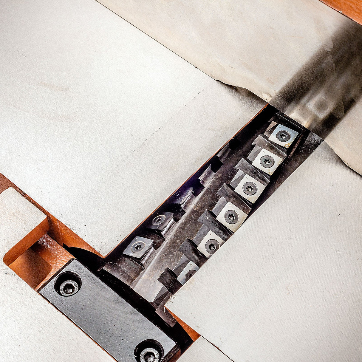 Sherwood 8in Parallelogram Jointer with Helical Spiral Head, showing extended in-feed fence and precision-engineered design