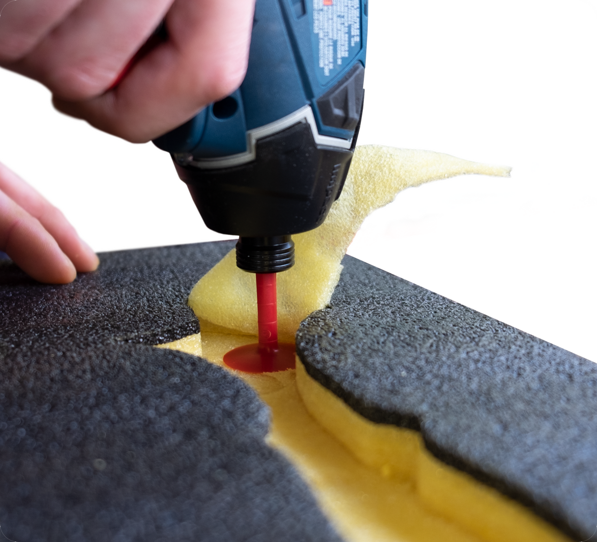 FastCap Kaizen Foam Spinner Set being used to flatten foam cutouts efficiently