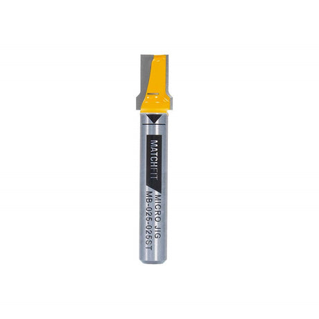 MicroJig MatchFit 1/4in Relief Router Bit for dovetail grooves, with a relief groove to prevent tearout and clogging