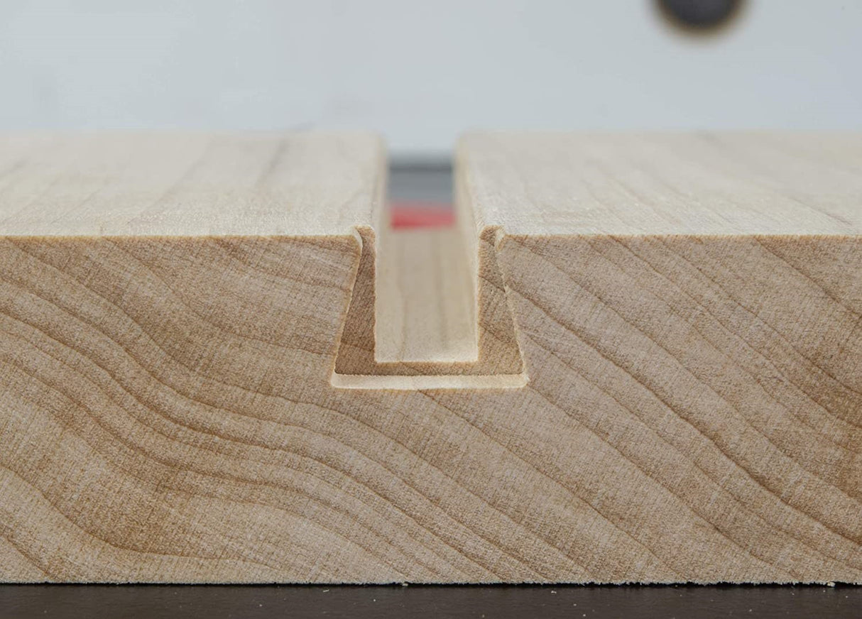 MicroJig MatchFit Dovetail Clamp Relief Router Bit - 1/4in Shank, angled view showing relief groove detail
