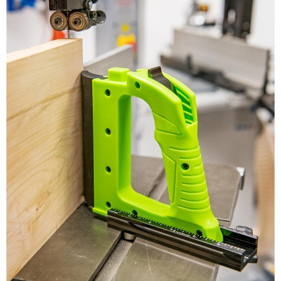 BOW Products Bandsaw GuidePRO Featherboard Set in use on bandsaw table