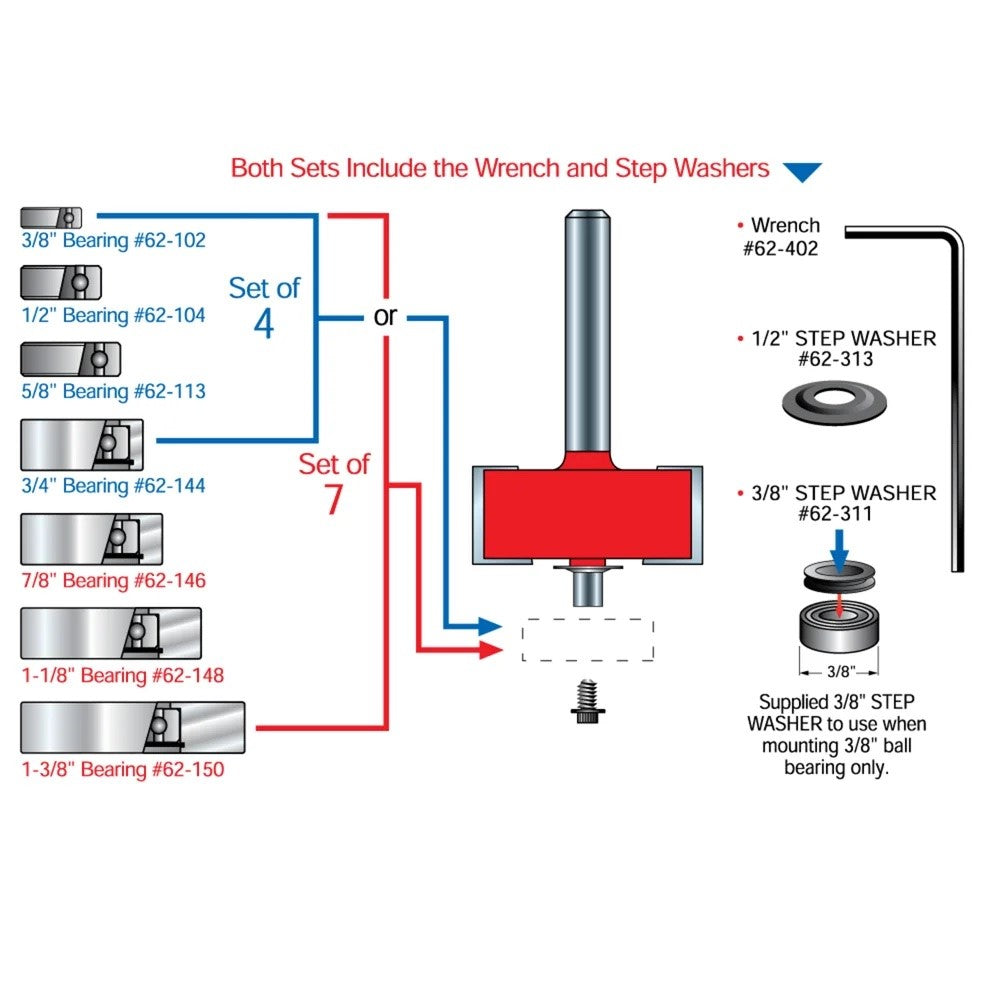 Freud rebate edge moulding router bit set with multiple depth settings