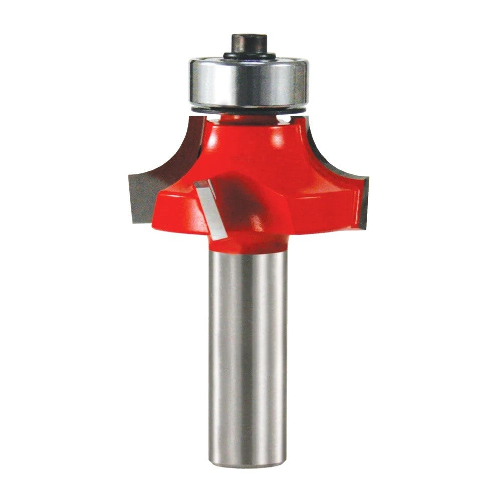 Freud Quadra-Cut Round Over Router Bit 3/8in Radius 1/2in Shank in action, creating smooth edges and decorative beads