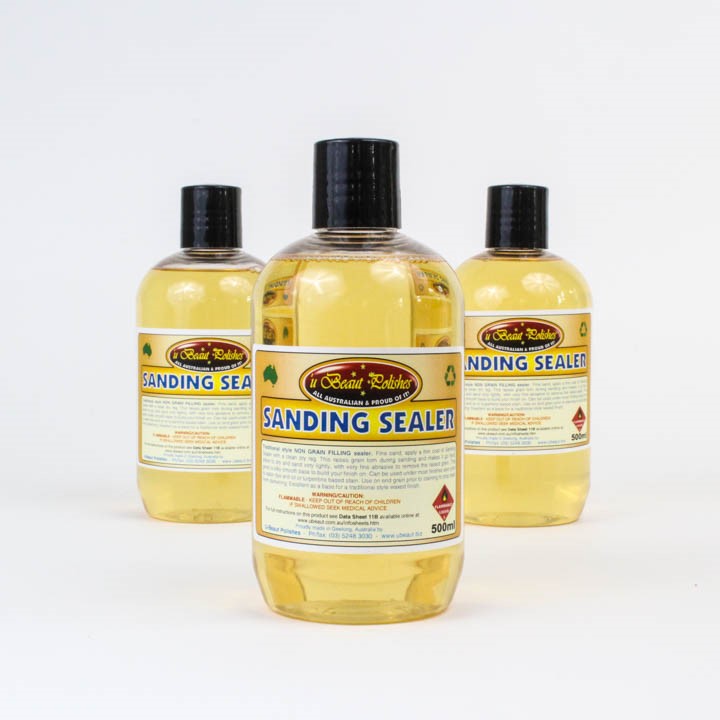 U Beaut Sanding Sealer 500mL applied on wood grain with torn nap texture