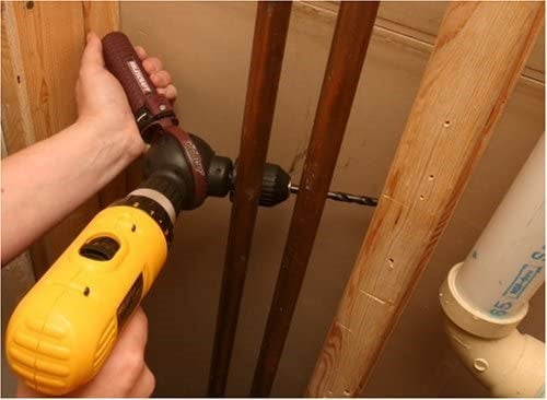 Milescraft Orbiter Angle Drill Driver 360 Degree Adjustable Attachment in use, showcasing versatile drilling angles