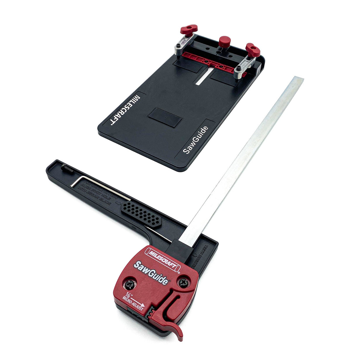 Milescraft SawGuide for Circular Saws & Jig Saws in use on wood board